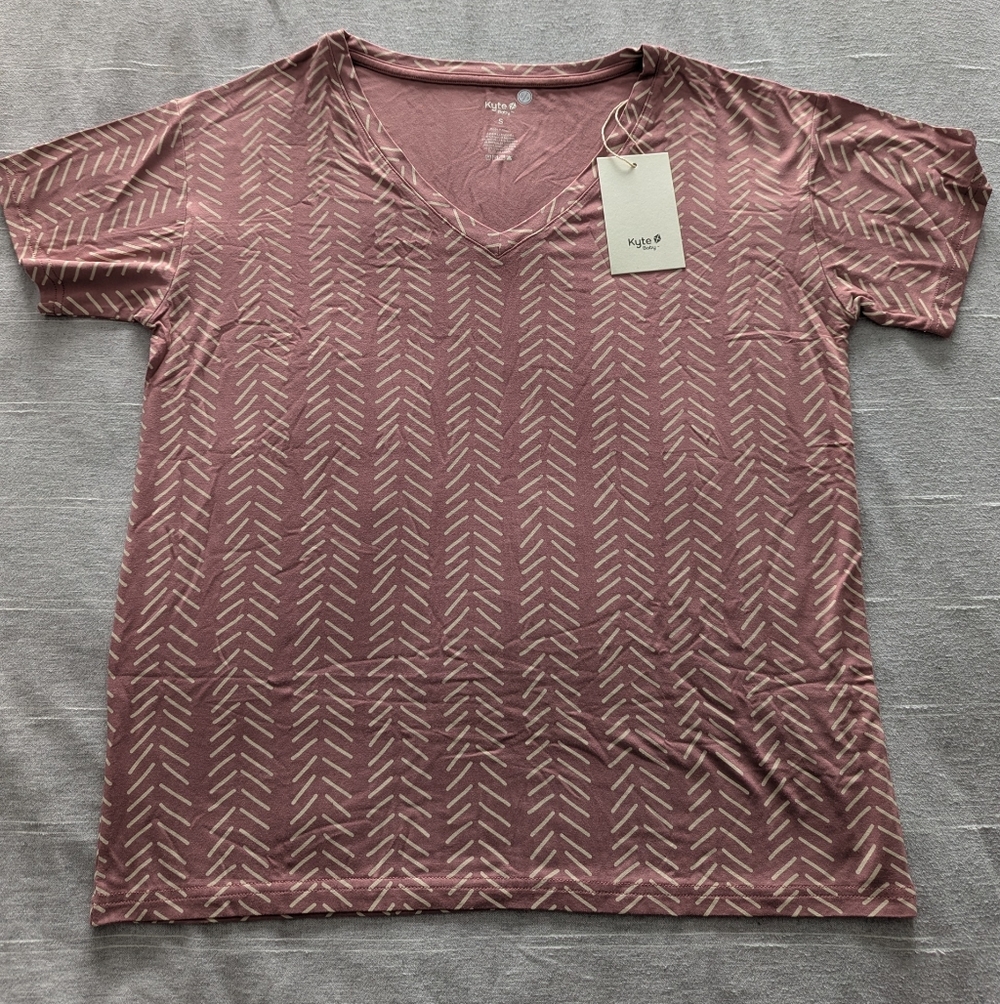 Kyte Women's V-Neck T-shirt, Size Small, Dusty Rose Herringbone NWT